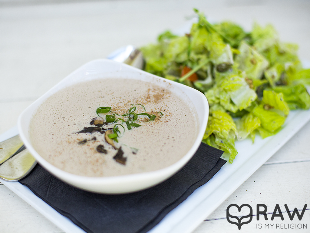 Soup and salad combo raw vegan suncafe mushroom soup