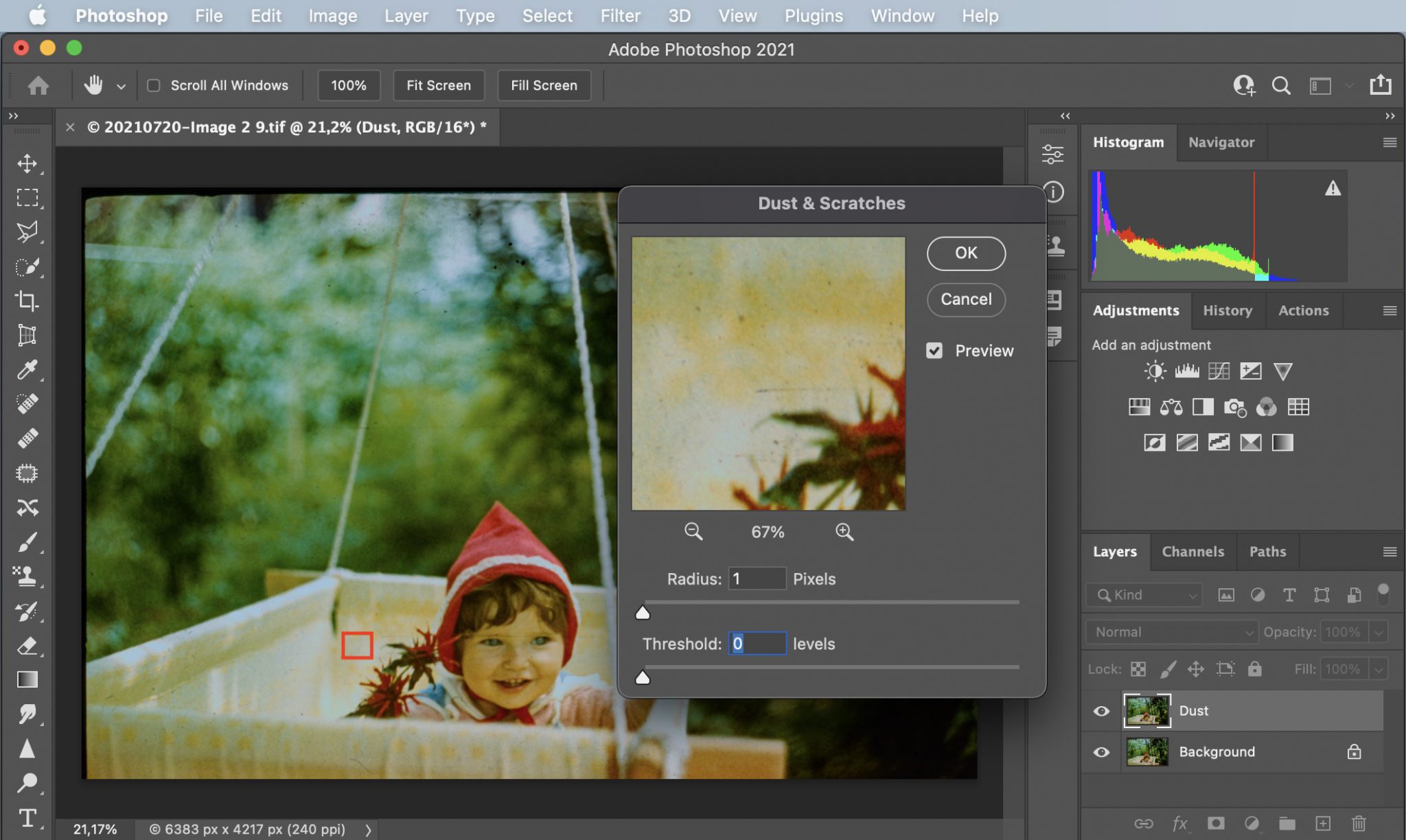 Removing scratches and dust in How I clean up and restore